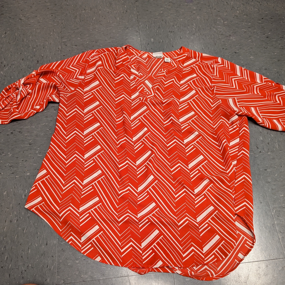 Cato Red and White Geometric Blouse